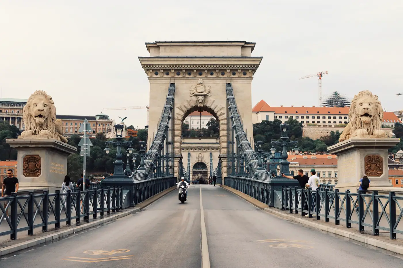 The Chain Bridge and its stone lions.