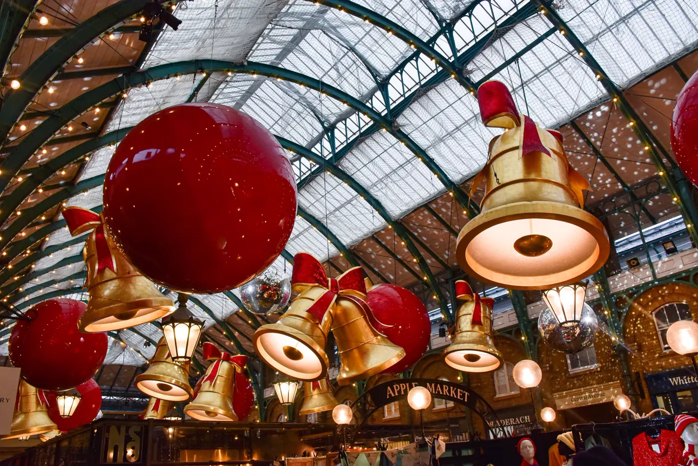 Covent Garden market hall, dressed for Christmas.