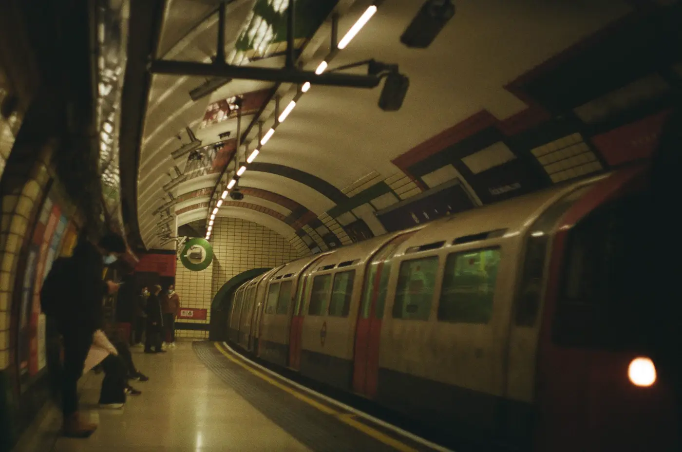 A Tube train pulling in.