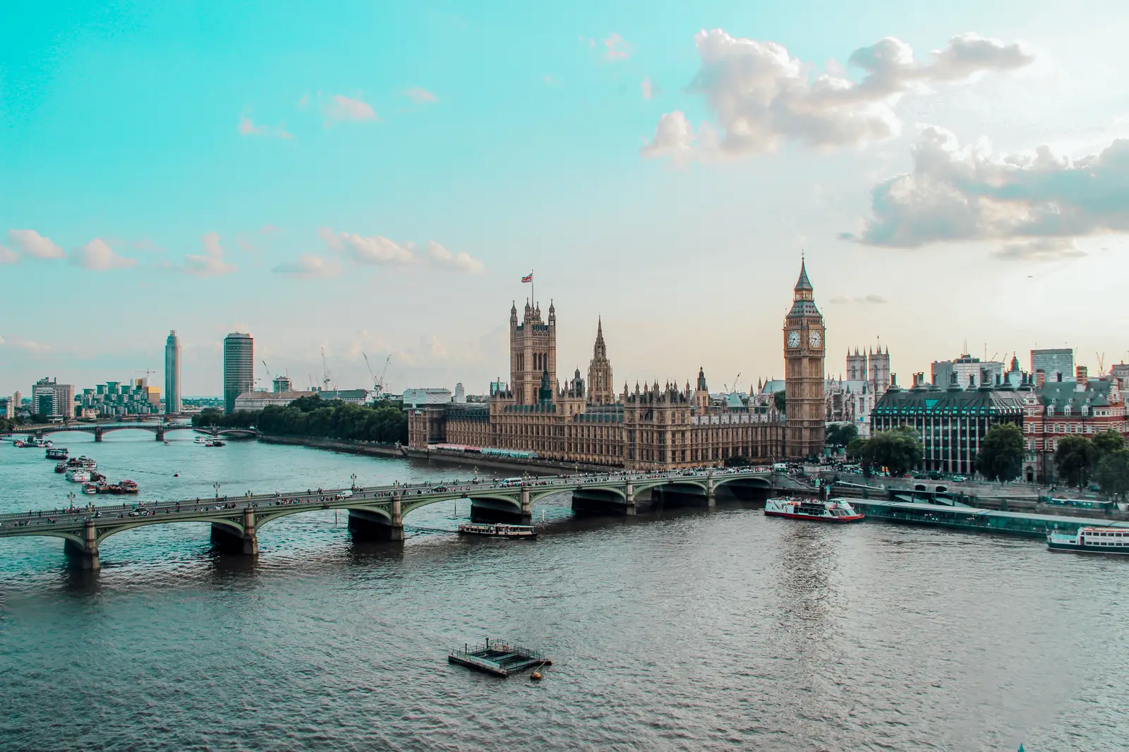Westminster and the Thames from above.