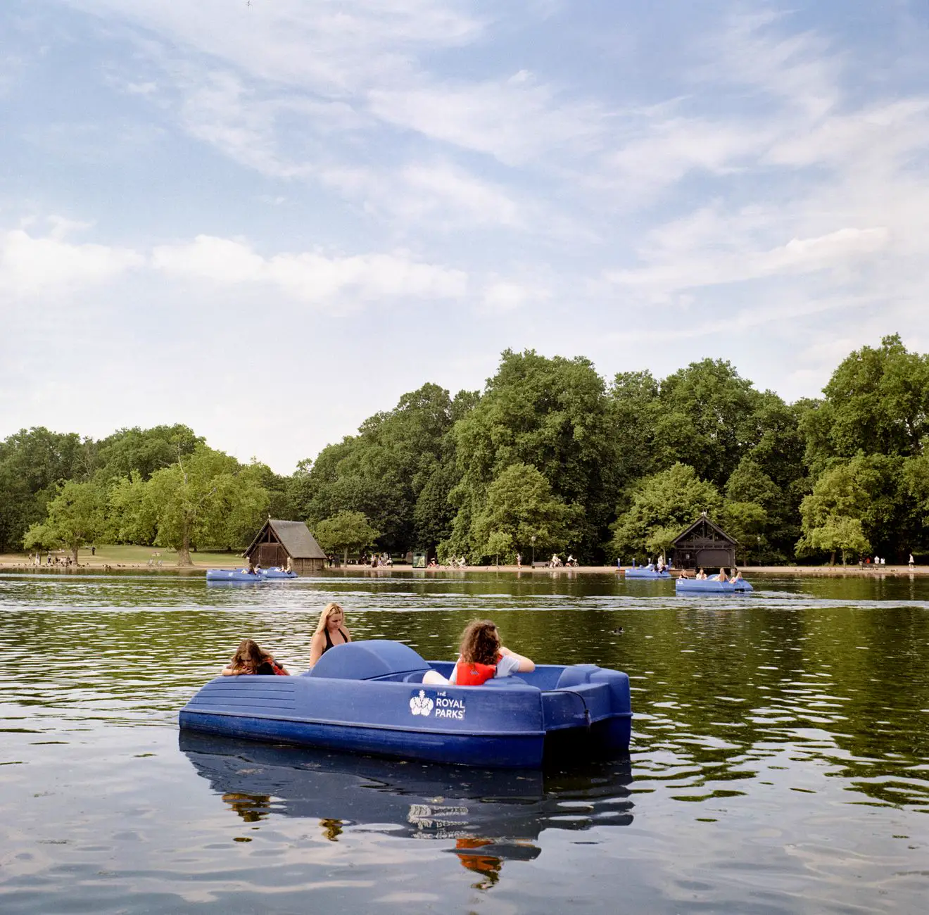 Pedal boats on the Serpentine in Hyde Park.