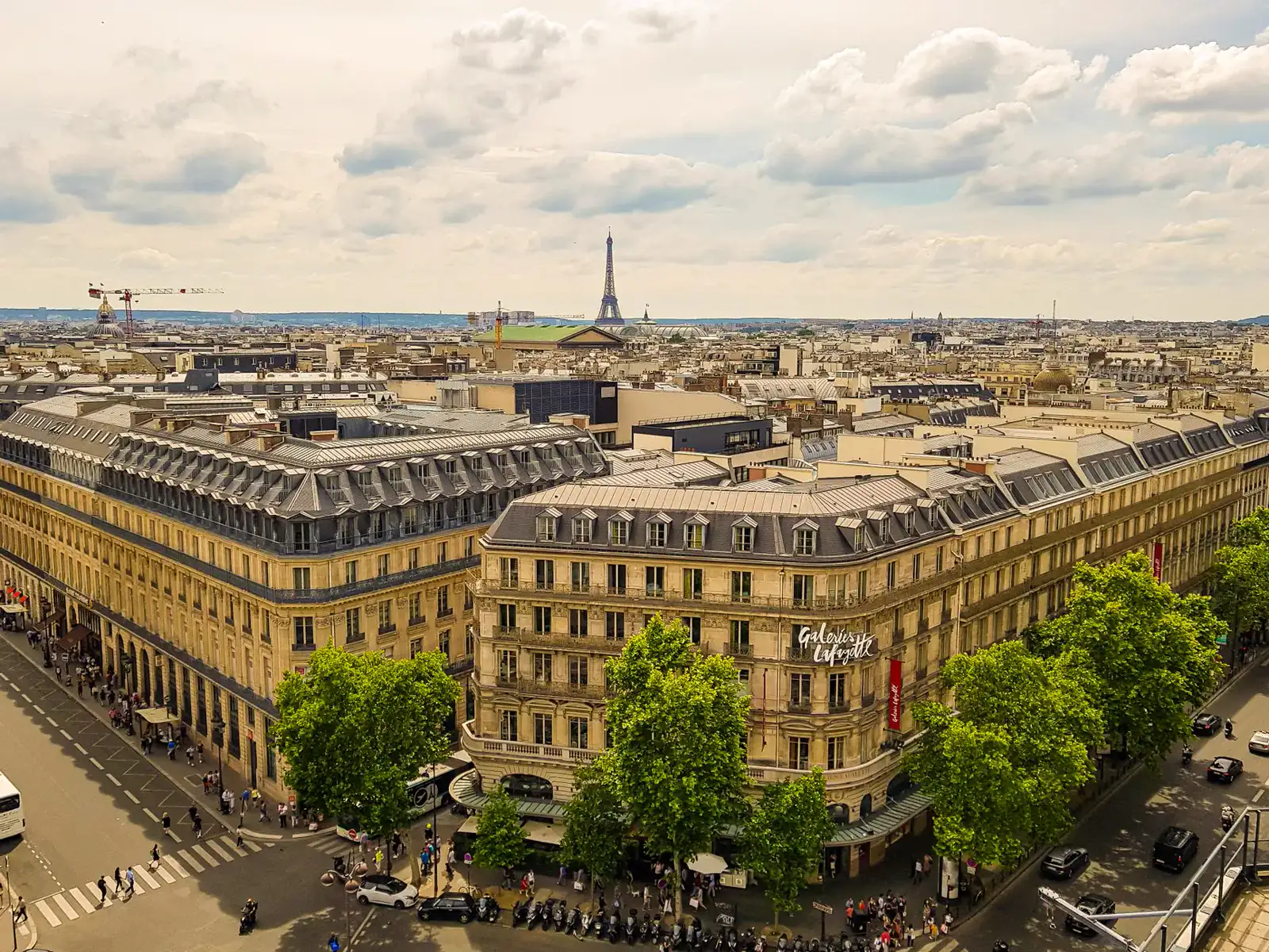 Paris from above the Galeries Lafayette, the Eiffel Tower behind.
