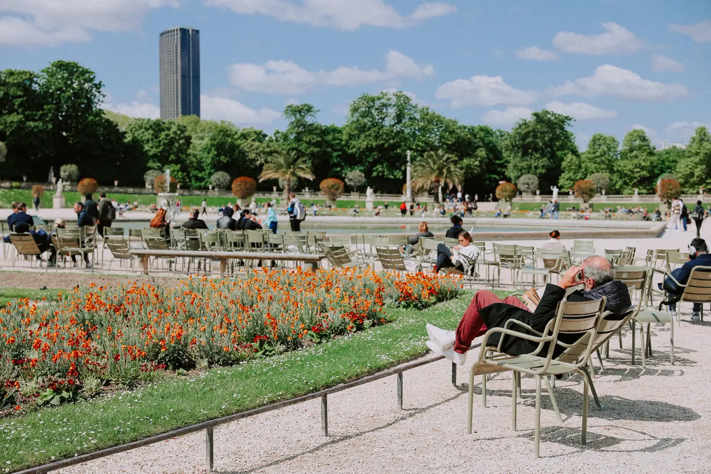 Green chairs in the Luxembourg Gardens.