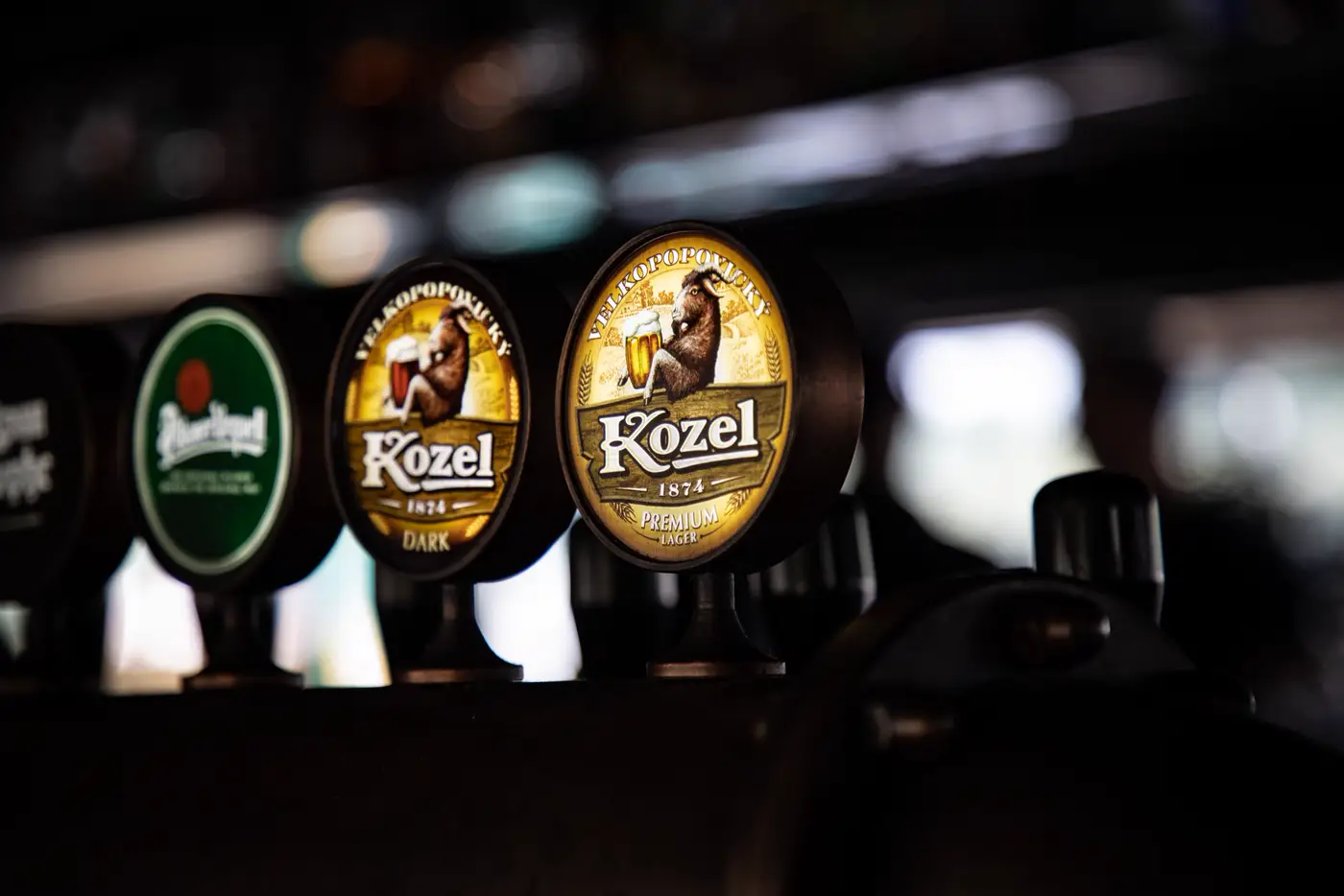 Beer taps in a Prague pub.