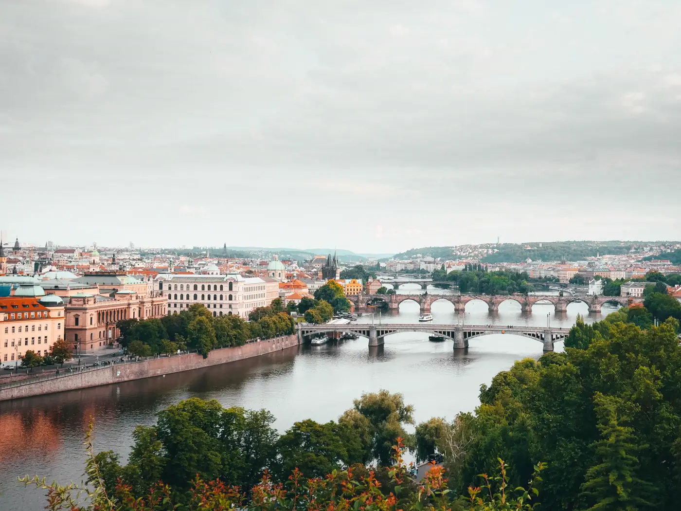 The Vltava bridges from above.